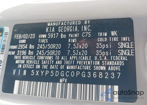 2023 Kia Telluride Sx X-Line z USA, uszkodzony, nr VIN 5XYP5DGC0PG368237